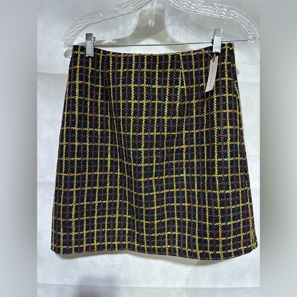 Anthropologie Hutch Windowpane Tweed Lined Mini Skirt Black Colorful Size XS NEW
